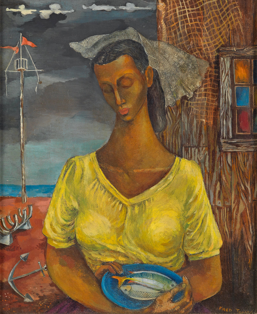 FREDERICK D. JONES (1914 - 2004 ) Untitled (Woman with a Fish).
